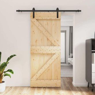 vidaXL Vidaxl - Puerta Corredera Con Herrajes Madera Maciza De Pino 85x210 Cm