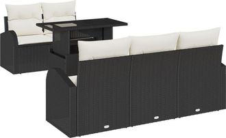 vidaXL Garden Sofa Set with Cushion 6 pcs Black Poly rattan Vidaxl