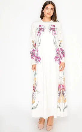 YAL New York White Maxi Dress, Pink & Yellow Floral Print