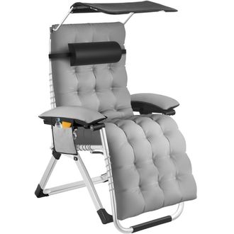 TecTake Tumbona plegable con techo solar ajustable y mesa auxiliar, gris