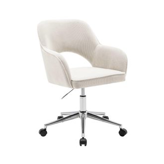 Sweeek Silla de oficina de pana fina con ruedas y base cromada, blanco roto