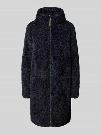 Camel Active Mantel aus Teddyfell mit Kapuze und Zweiwege-Rei&szlig;verschluss in Dunkelblau, Gr&ouml;&szlig;e 40