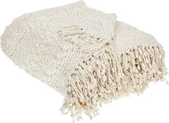 Beliani Cotton Blanket Woven Bed Throw with Tassels Bed Spread Cover 220 x 240 cm Off-White Vella