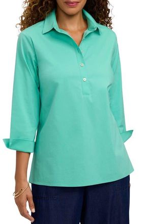 Foxcroft Therese Button Back Popover Shirt in Biscay Green at Nordstrom, Size X-Small