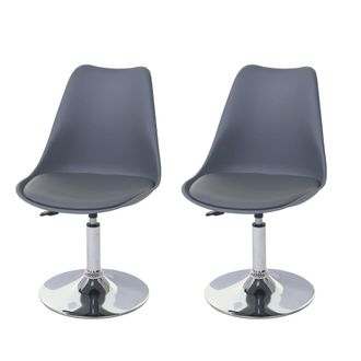 Hhg [nunca Usado] Juego De 2 Sillas De Comedor Malm&ouml; T501, Silla De Cocina, Altura Regulable Giratoria, Polipiel, Gris Oscuro, Base Cromada