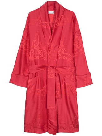 Versace 1980s logo-jacquard bested coat - Red