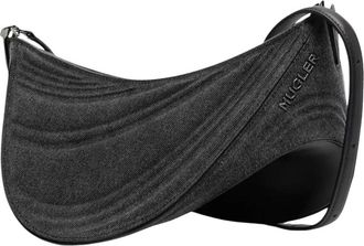 MUGLER Grijze Schoudertas met Spiraalreli&euml;f - Dames - Schoudertassen - Grijs - ONE Size - Leer - Tassen