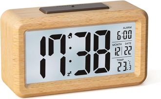 OEM Despertador Digital De Madera A Pilas Con Pantalla Lcd Grande, Retroiluminaci&oacute;n, Fecha, Temperatura, Sensor De Luz Autom&aacute;tico Y Funci&oacute;n De Repetici&oacute;n 