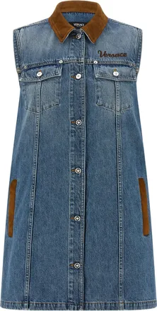 Versace Blue Cotton Short Womens Dress