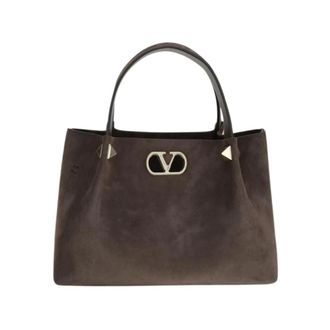Valentino Garavani VLogo Signature Suede Top Handle Bag - Dames - Tassen - Bruin - Maat: ONE Size Su&egrave;de