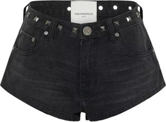 One Teaspoon Zwarte Denim Shorts Hoge Taille Studs - Dames - Denim shorts - Zwart - W26 - Denim - Korte Broeken
