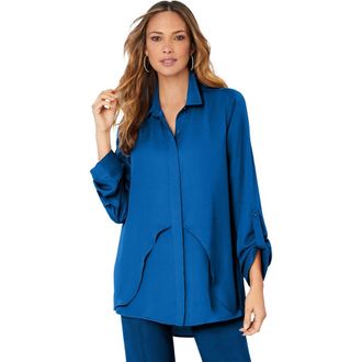 Roaman's Georgette Overlay Big Shirt in Vivid Blue at Nordstrom, Size 32