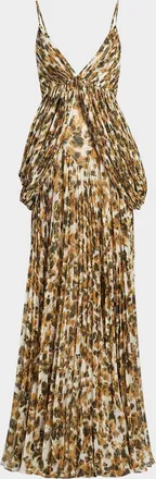 Et Ochs Micah Abstract Chiffon Pleated Gown