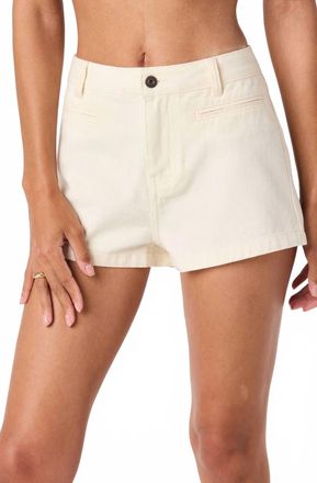 Astr Arden Denim High-Rise Mini Shorts In Cream