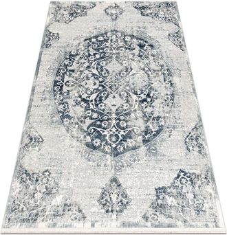 RugsX Distin 0820a Azul Marino / Azul / Blanca Alfombra Moderna - Adorno, Vintage, Flecos Blue 140x190 Cm