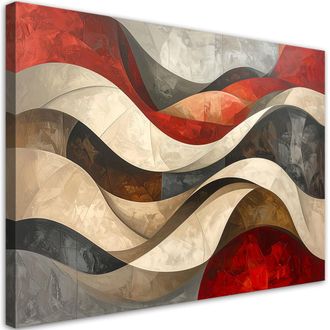 Feeby Cuadro Sobre Lienzo, Abstracci&oacute;n L&iacute;neas Formas Beige Rojo, 120x80