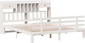 vidaXL Cama con estantería sin colchón madera maciza blanca 180x200 cm Vidaxl