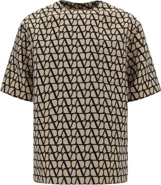 Valentino Zijden Crewneck T-shirt met icoon - Heren - T-shirts - Bruin - S - Tops
