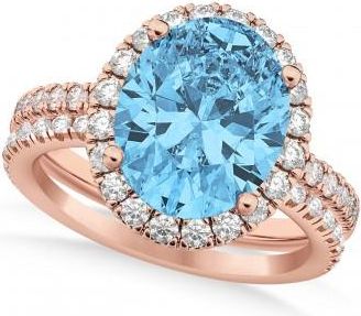 Allurez Blue Topaz & Diamonds Oval-Cut Halo Bridal Set 14K Rose Gold (4.28ct)