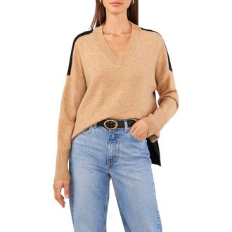 Vince Camuto Contrast High-Low Sweater in Latte Hthr at Nordstrom, Size X-Small