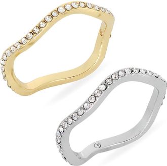 Nordstrom Rack 2-Pack Cubic Zirconia Wavy Band Rings in Clear- Gold- Silver at Nordstrom Rack, Size 8