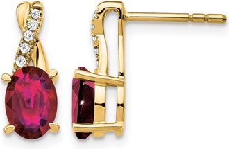Diamond2Deal 10k Yellow Gold Created Ruby and Diamond Earrings