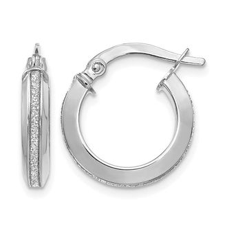 Diamond2Deal 14K White Gold Polished Glimmer Infused Hoop Earrings