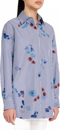 Lafayette 148 New York Portrait Shirt In Sky Multi