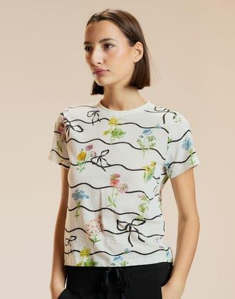 Cynthia Rowley Everyday Tee in White/floral/rainbow at Nordstrom, Size X-Small
