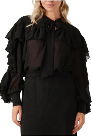 Notre-V Veelzijdige Zwarte Blouse Glenda - Dames - Blouses - Zwart - S - Wol - Overhemden