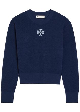 Tory Burch Logo Wool-blend Jumper - Navy - S (UK8-10 / S)