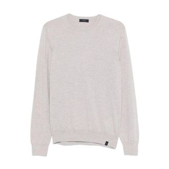 Fay Round-neck Knitwear, male, Gray, Size: 2XL Grey Wool Sweater Ribbed Collar