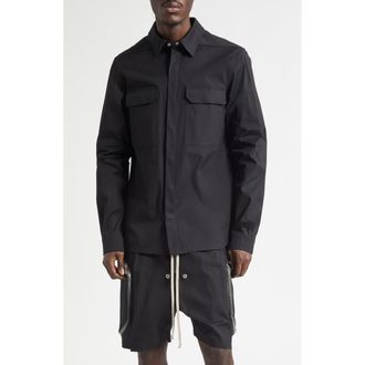 Rick Owens Webbed Strap Stretch Cotton Overshirt in Black at Nordstrom, Size 44 Us