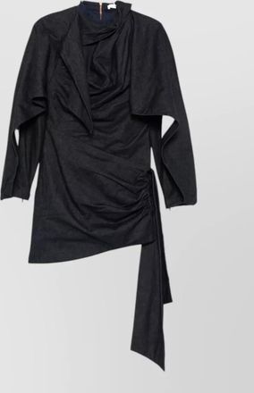 Zimmermann cotton draped high-neck long-sleeve asymmetric-hem mini dress
