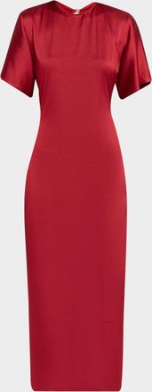 FFORME Imogen Fluid Satin Gathered Godet Midi Dress