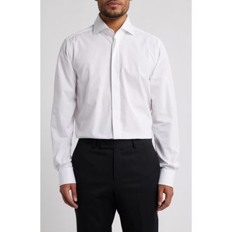 Emanuel Berg Modern Fit Cotton Poplin Dress Shirt in White at Nordstrom, Size 38