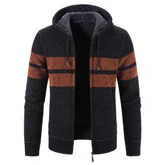 Generic Knitted Hoodie Men Mens Knitted Cardigan Sweater Open Front Long Sleeve Winter Warm Jumper Jackets Autumn Winter Thick Sweater Outwear Black XXL