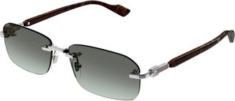 Gucci Rechthoekige Zonnebril - Heren - Zonnebrillen - Grijs - 56 MM - Accessoires