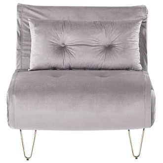 Beliani Beliani - Sof&aacute; Cama De Terciopelo Gris Claro Dorado 1 Plaza Sin Reposabrazos Coj&iacute;n Vestfold