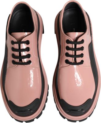 Dolce & Gabbana Womens Light Powder Pink Black Leather Lace-Up Shoes Calf Patent
