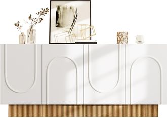 STILVORA Credenza Con 4 Ante, Rilievo A U, 4 Scomparti, Finitura Opaca, Stile Moderno, In Pannello Truciolare, 160&times;38&times;75 Cm, Bianco Legno