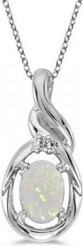 Allurez Oval Opal & Diamond Pendant Necklace 14k White Gold (0.55ct)