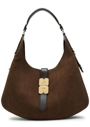 Ganni Kat Large Suede Shoulder bag - Brown - One Size