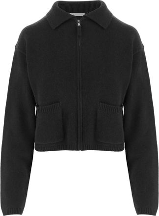 Allude Black Cropped Zip Collar Cashmere Sweater