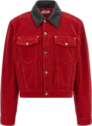 Versace Red Textured Shirt Collar Jacket