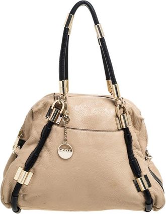 DKNY Dkny Beige/black Leather Metal Detail Satchel