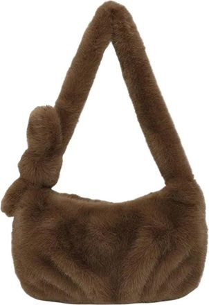 Generic Compatible For Fall Winter Large Womens Underarm Bag Commuter Oulder Coffee Color Fur Soft Handbag(Milk tea color plush bag)