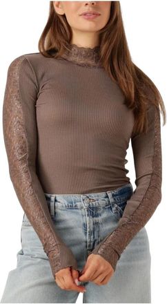 Rosemunde Beatha LS Regular Lace - Dames - Coltruien - Bruin - XL - Katoen - Truien & Vesten