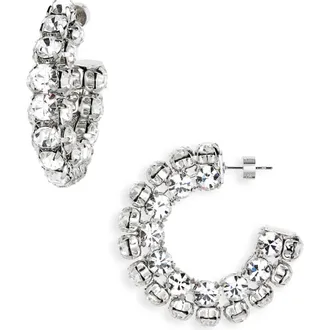 Area Small Crystal Hoop Earrings in Silver at Nordstrom