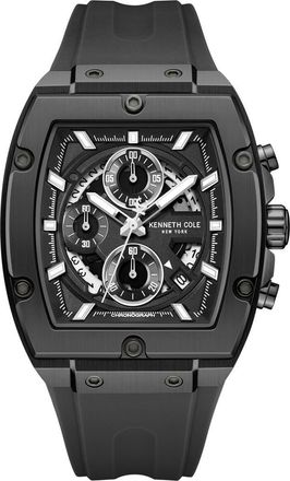 Kenneth Cole Sport Tonneau Chronograph Silicone Strap Watch, 44mm x 28mm in Black at Nordstrom